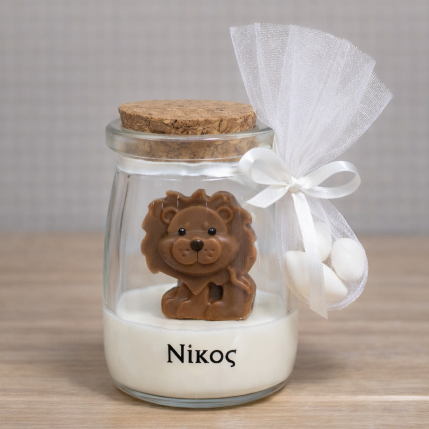 Μπομπονιέρα Κερί Λιονταράκι σε Γυάλινο Βαζάκι