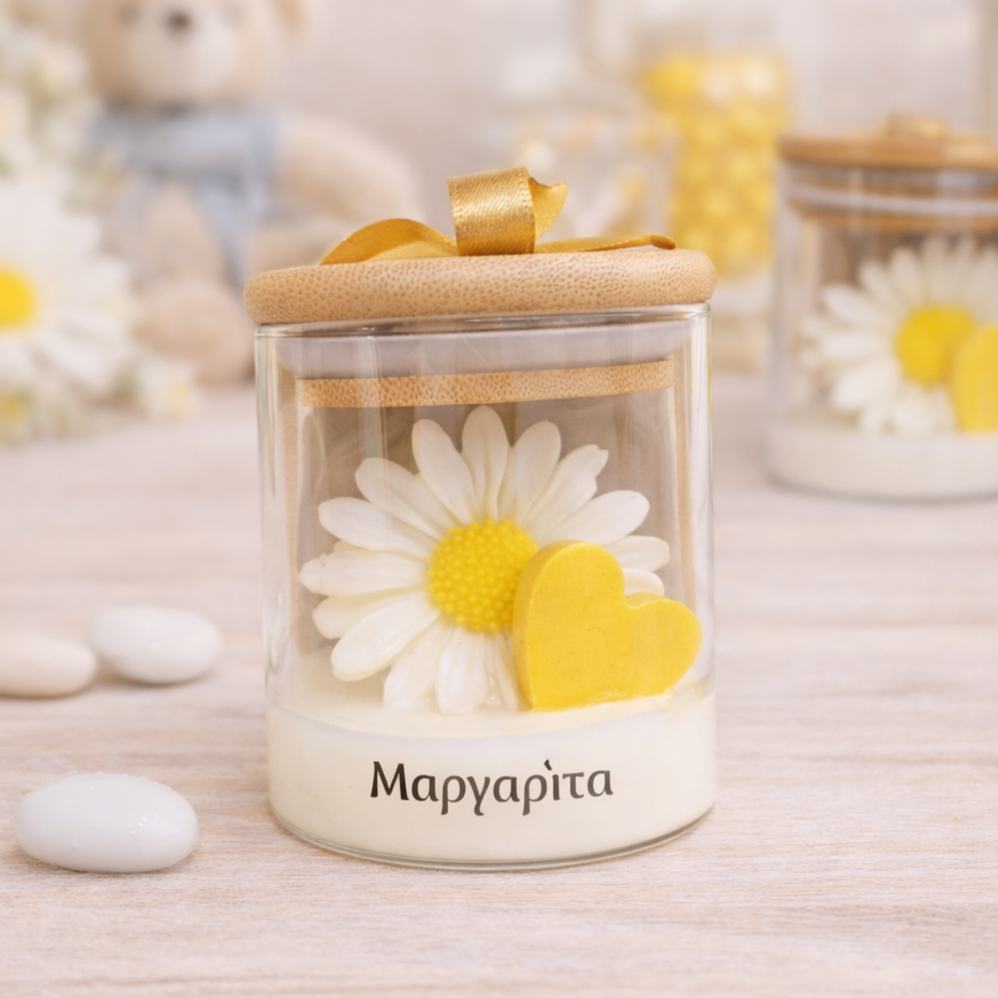 Μπομπονιέρα σε γυάλινο βαζάκι με κερί