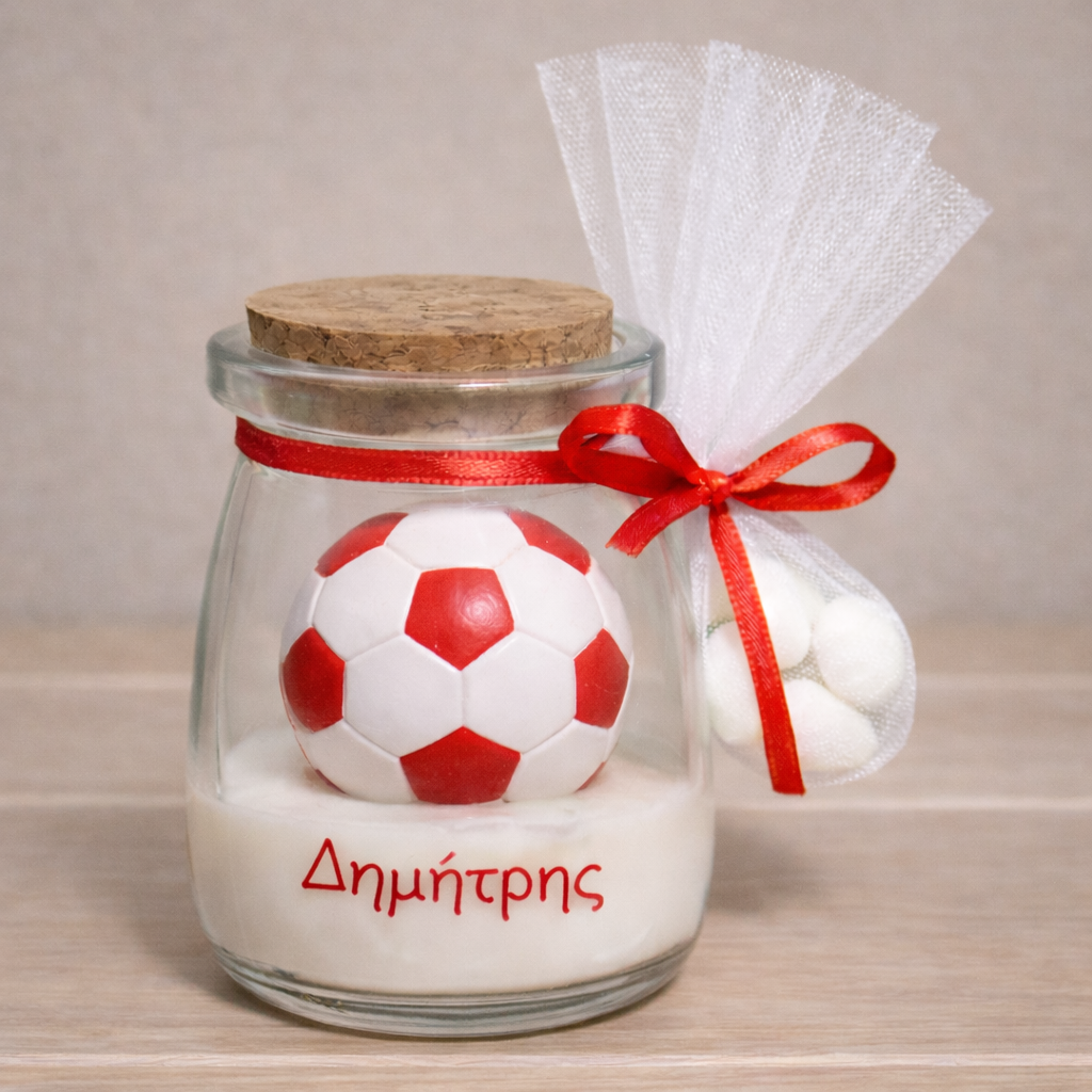 Μπομπονιέρα Κερί σε Γυάλινο Βαζάκι με Θέμα Μπάλα
