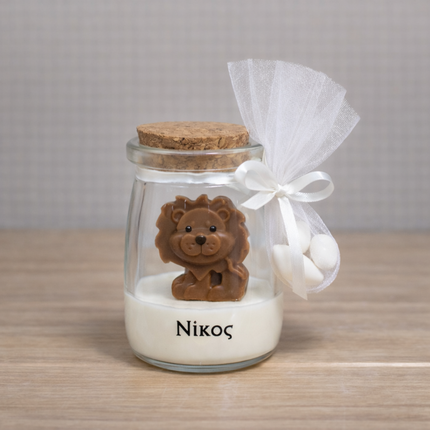 Μπομπονιέρα Κερί Λιονταράκι σε Γυάλινο Βαζάκι