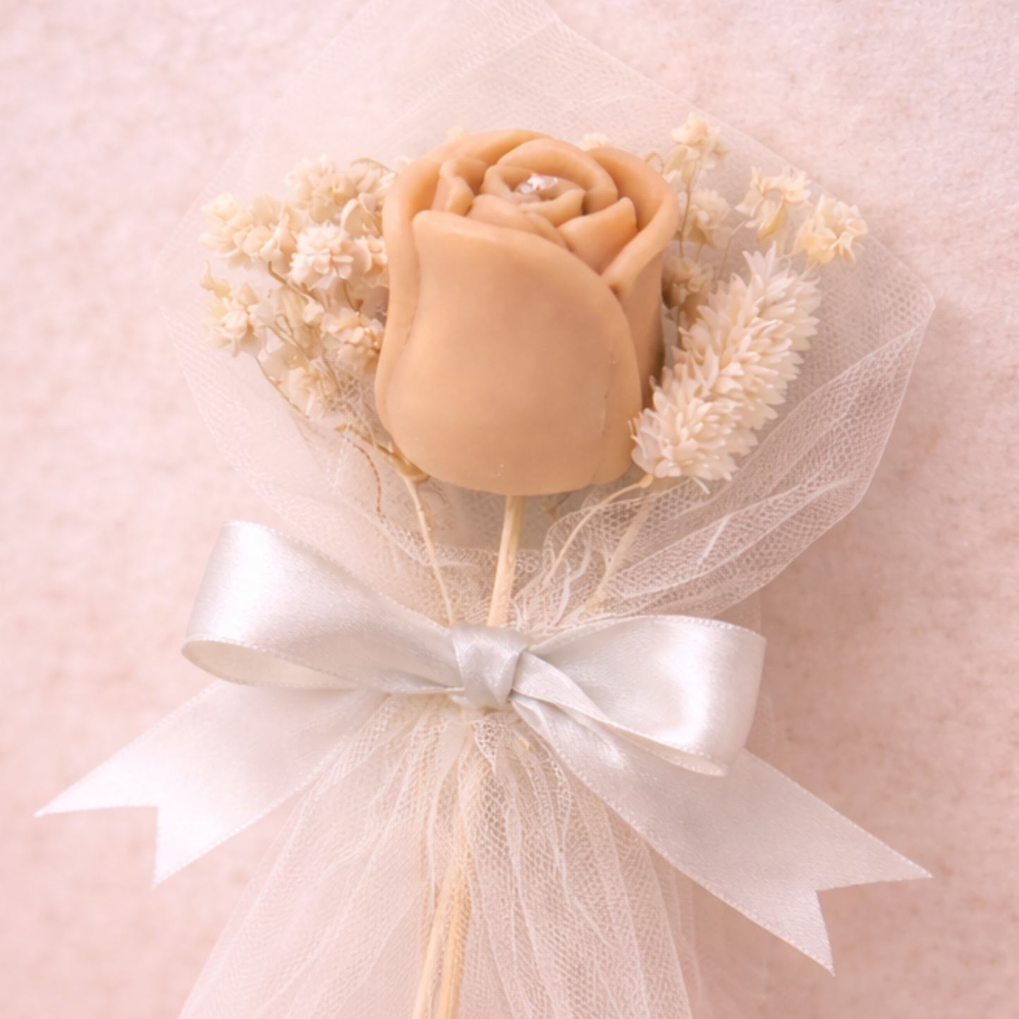 Μπομπονιέρα Γάμου Κερί Τριαντάφυλλο σε Τούλι