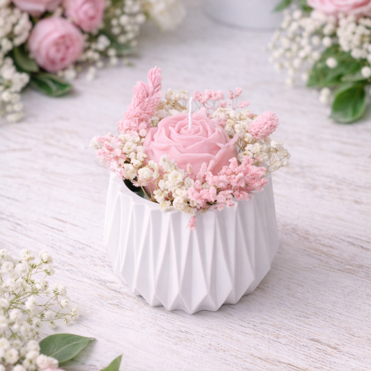 Βάζο Πορσελάνης Ροζ με Αρωματικό Κερί Σόγιας