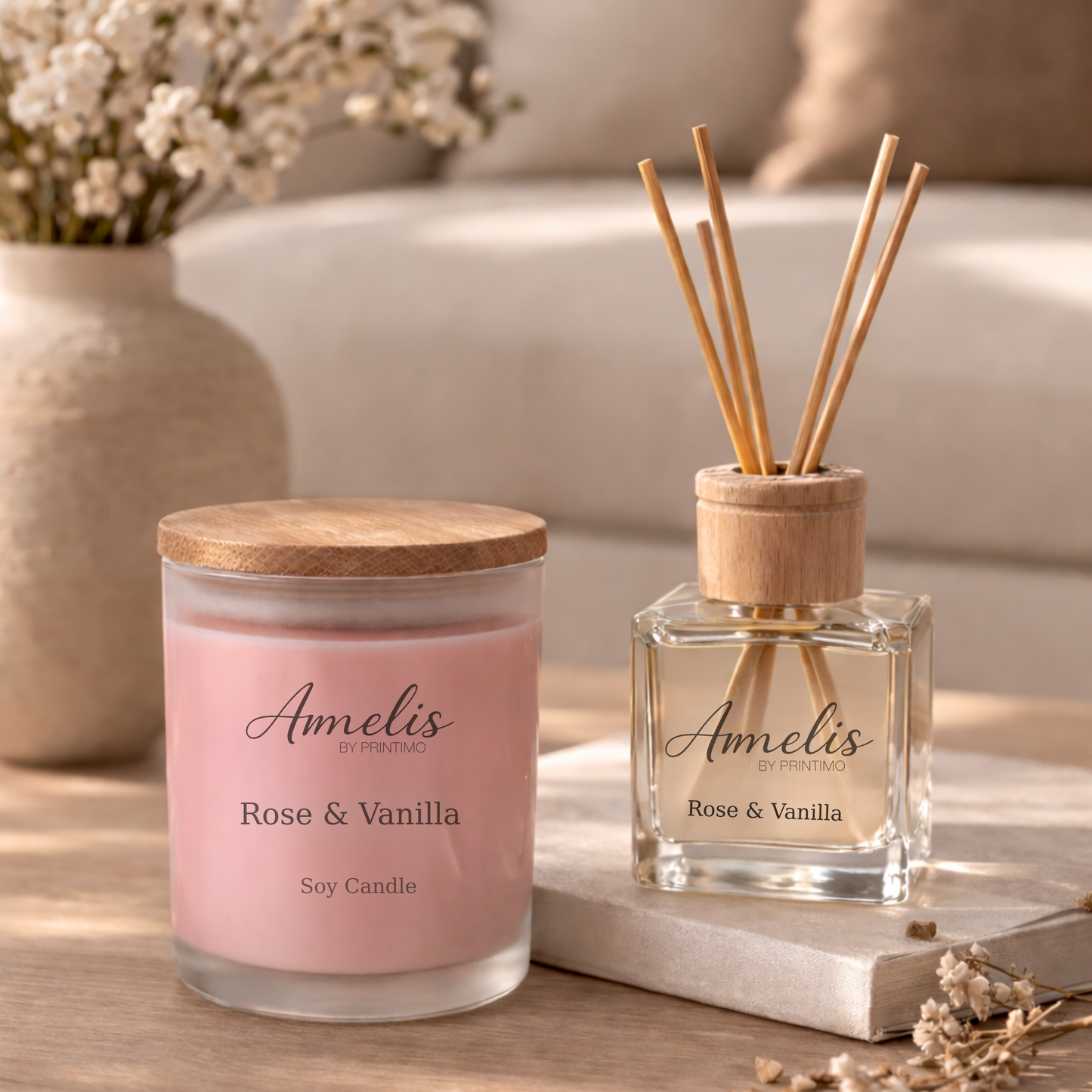 Σετ Δώρου Κερί Σόγιας & Αρωματικό Χώρου Rose & Vanilla