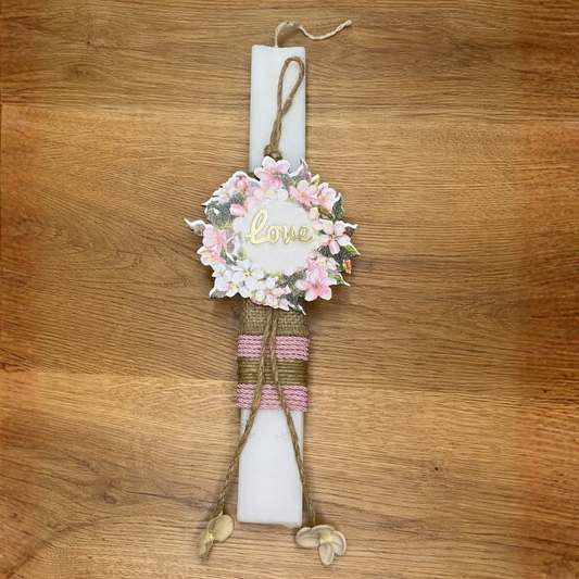 Πασχαλινή Λαμπάδα Love με Λουλούδια