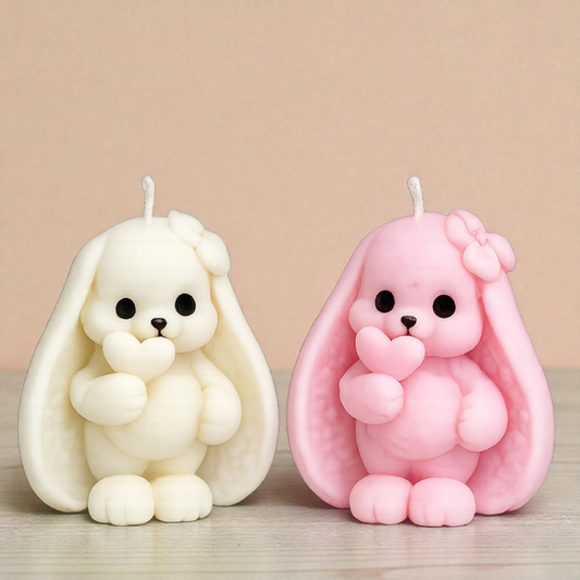 Λαγουδάκι με Καρδιά-Μπομπονιέρα Κερί