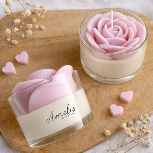 Αρωματικό Κερί Τριαντάφυλλο Ρόζ σε Γυάλινο Ποτήρι