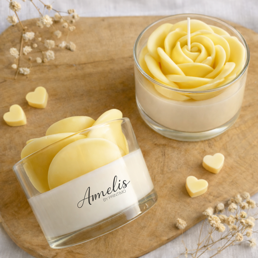 Αρωματικό Κερί Τριαντάφυλλο Κίτρινο σε Γυάλινο Ποτήρι