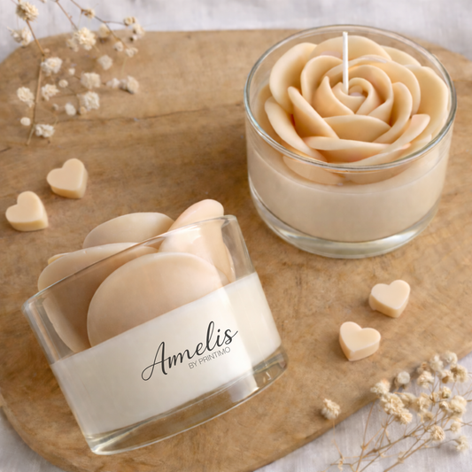 Αρωματικό Κερί Τριαντάφυλλο Εκρού σε Γυάλινο Ποτήρι