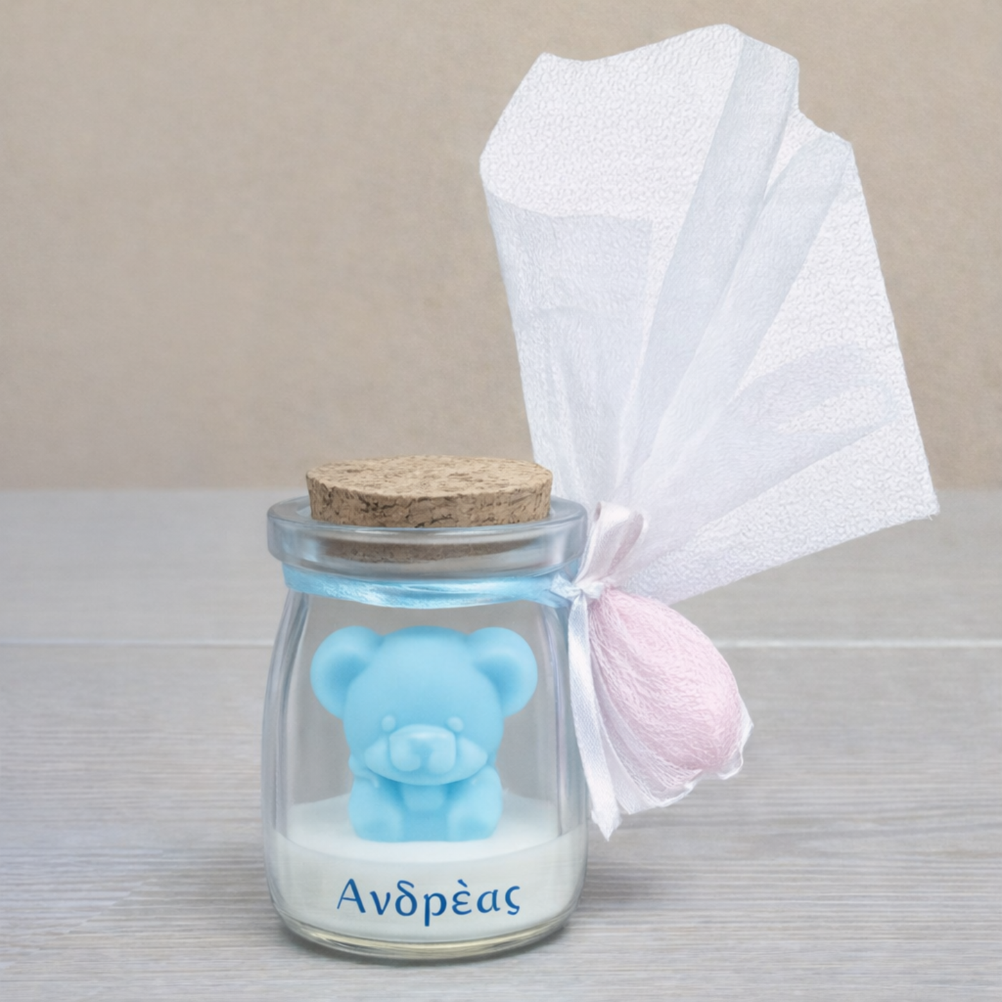 Μπομπονιέρα Κερί Αρκουδάκι σε Γυάλινο Βαζάκι