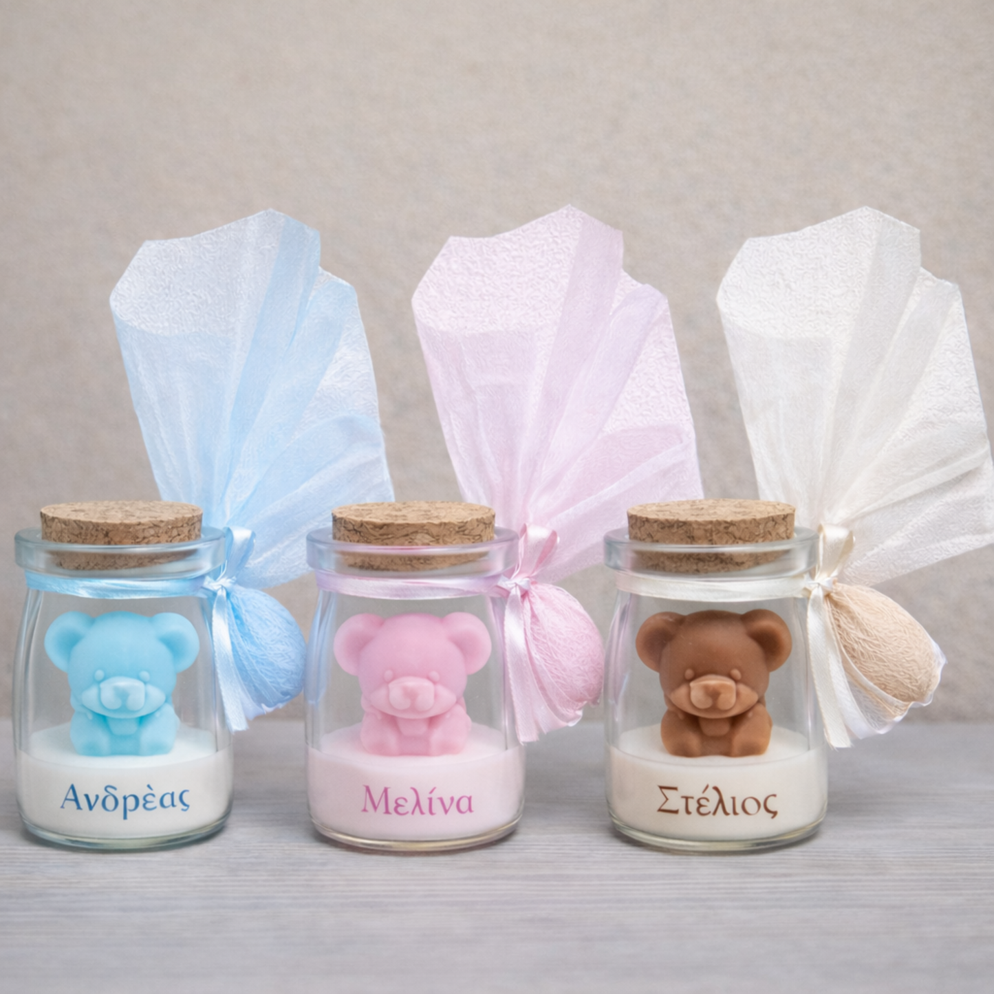 Μπομπονιέρα Κερί Αρκουδάκι σε Γυάλινο Βαζάκι