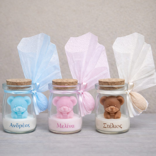 Μπομπονιέρα Κερί Αρκουδάκι σε Γυάλινο Βαζάκι