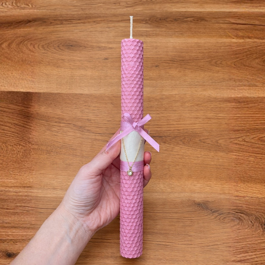 Ροζ λαμπάδα με μενταγιόν