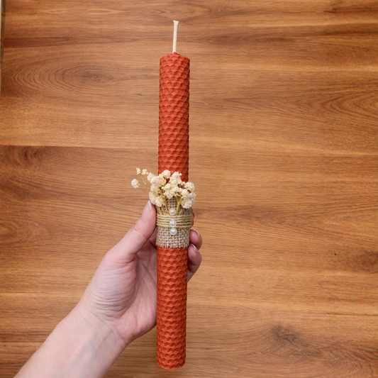 Κεραμιδί Πασχαλινή Λαμπάδα Rustic με Αποξηραμένα Λουλούδια