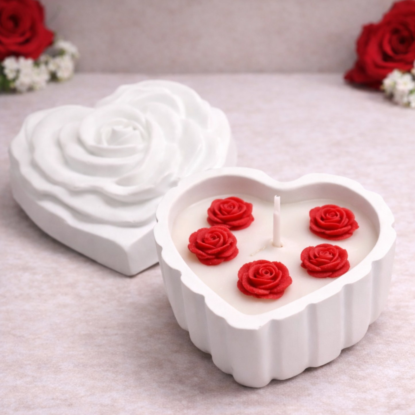 Πορσελάνινη καρδιά με τριαντάφυλλο