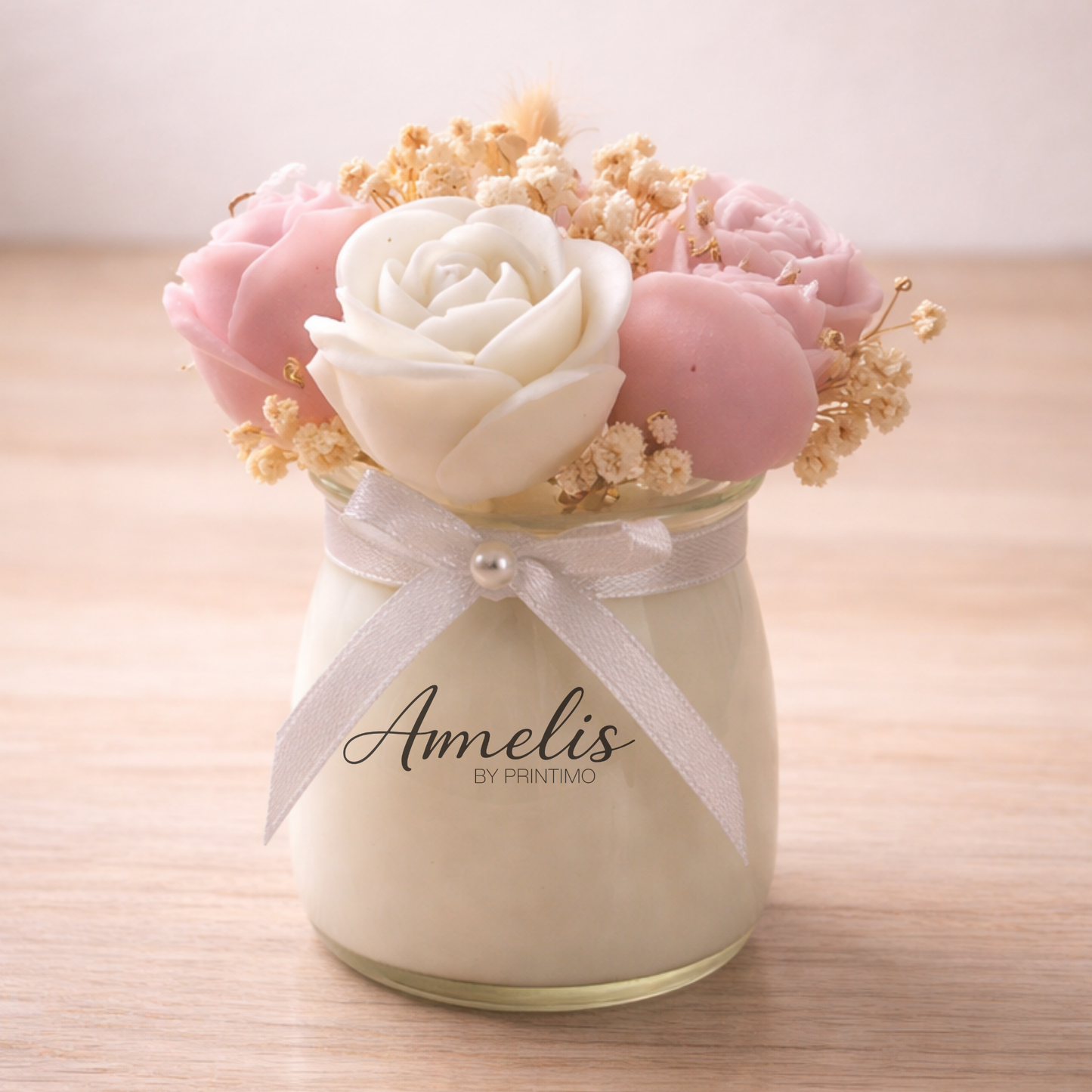 Τριαντάφυλλα απο κερί σε Γυάλινο Βαζάκι