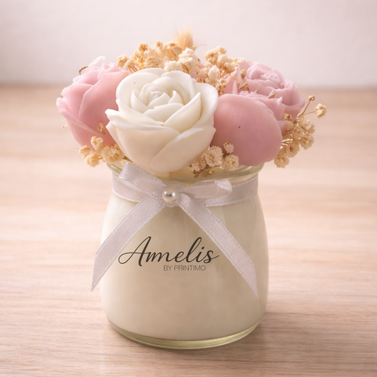 Τριαντάφυλλα απο κερί σε Γυάλινο Βαζάκι